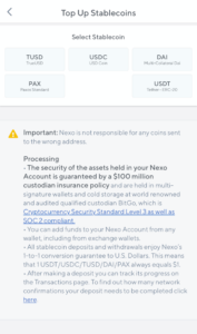 Nexo Deposit Stablecoin Options